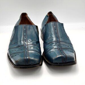 Vintage Mens Blue Leather Square Toe Slip-On Dress Shoes Size 10.5